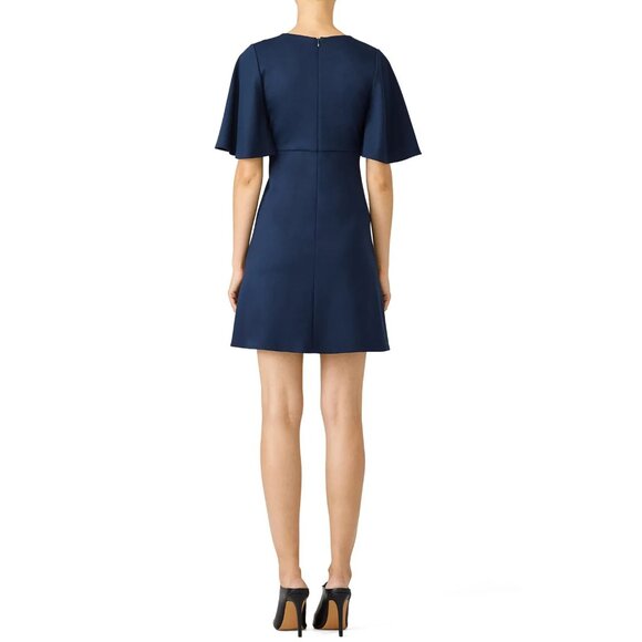 NEW AMANDA UPRICHARD Navy Blue Flutter Slv stretch V-Neck Mini Boca Dress Size S - Picture 9 of 10